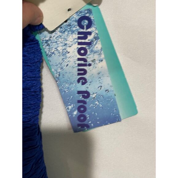 New Penbrooke krinkle Crossover Chlorine Resistant Blue OnePiece Swimsuit Sz 24W - Picture 5 of 12